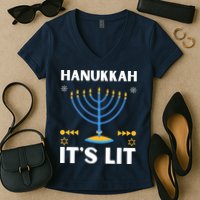 Hanukkah It's Lit Cool Design Women's V-Neck T-Shirt