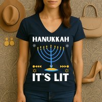 Hanukkah It's Lit Cool Design Women's V-Neck T-Shirt