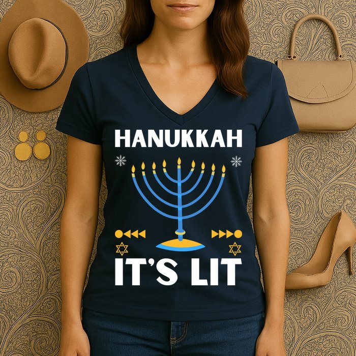 Hanukkah It's Lit Cool Design Women's V-Neck T-Shirt