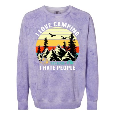 Humor I Love Camping Because I Hate People Retro Sunset Colorblast Crewneck Sweatshirt