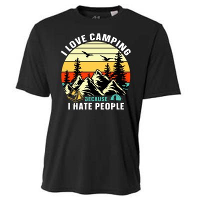 Humor I Love Camping Because I Hate People Retro Sunset Cooling Performance Crew T-Shirt