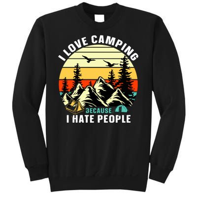 Humor I Love Camping Because I Hate People Retro Sunset Sweatshirt