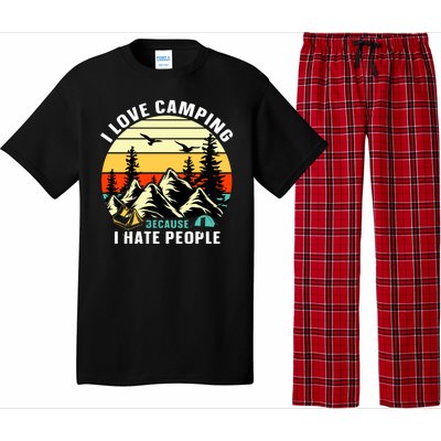 Humor I Love Camping Because I Hate People Retro Sunset Pajama Set