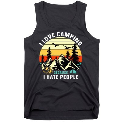 Humor I Love Camping Because I Hate People Retro Sunset Tank Top