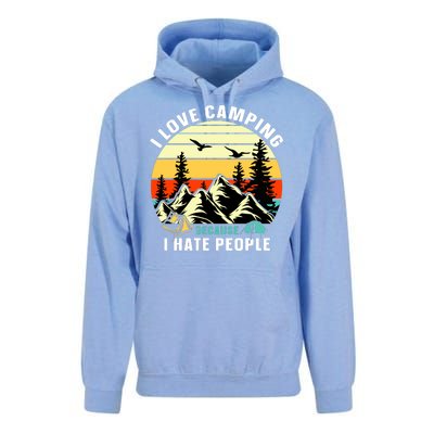 Humor I Love Camping Because I Hate People Retro Sunset Unisex Surf Hoodie