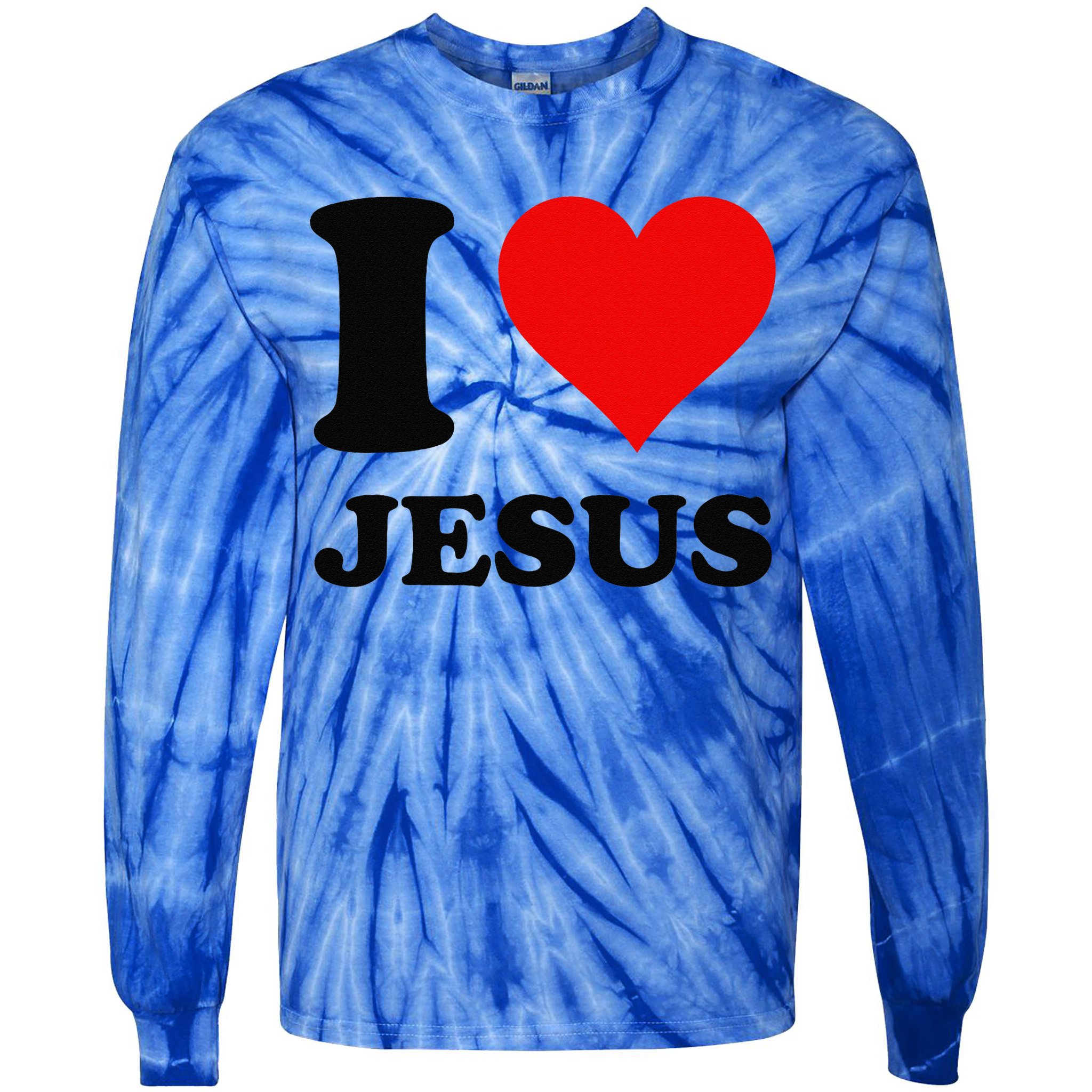 Heart I Love Jesus Tie-Dye Long Sleeve Shirt