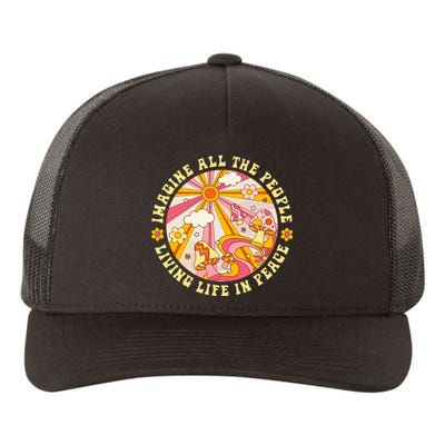 Hippie Imagine Living Life In Peace Sign Mushroom Retro 70s Yupoong Adult 5-Panel Trucker Hat