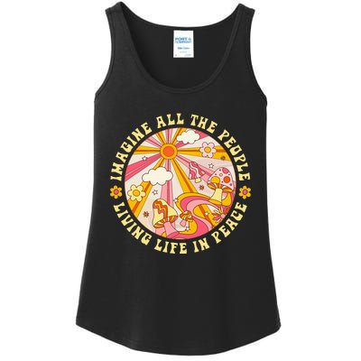 Hippie Imagine Living Life In Peace Sign Mushroom Retro 70s Ladies Essential Tank