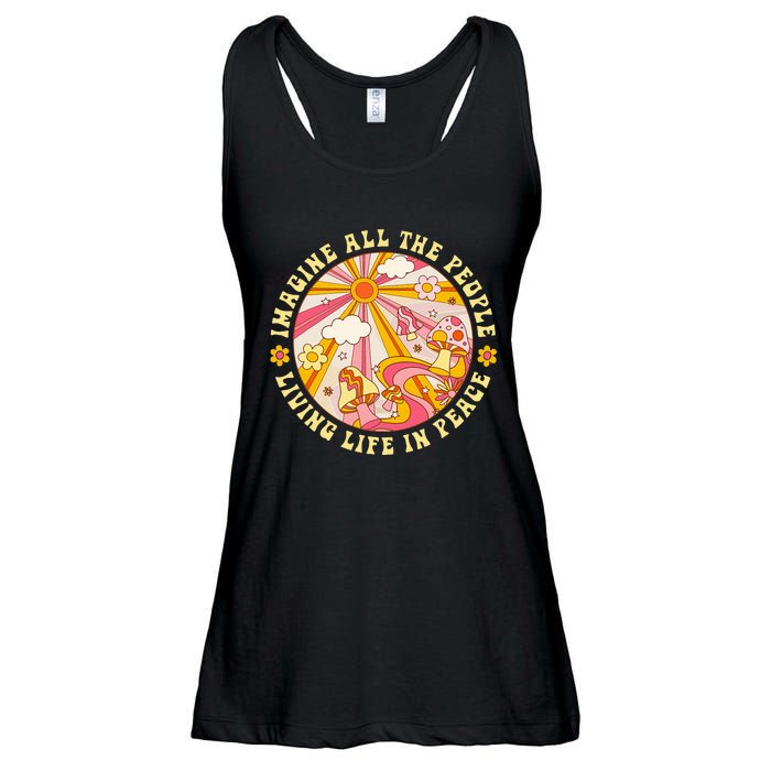 Hippie Imagine Living Life In Peace Sign Mushroom Retro 70s Ladies Essential Flowy Tank