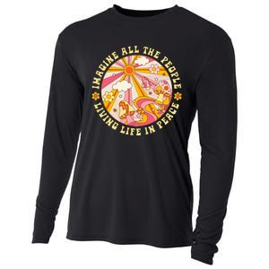 Hippie Imagine Living Life In Peace Sign Mushroom Retro 70s Cooling Performance Long Sleeve Crew