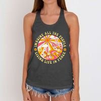 Hippie Imagine Living Life In Peace Sign Mushroom Retro 70s Women's Knotted Racerback Tank