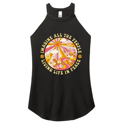 Hippie Imagine Living Life In Peace Sign Mushroom Retro 70s Women's Perfect Tri Rocker Tank