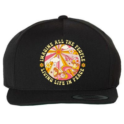 Hippie Imagine Living Life In Peace Sign Mushroom Retro 70s Wool Snapback Cap