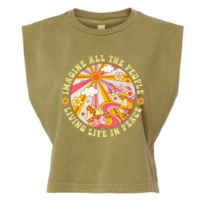 Hippie Imagine Living Life In Peace Sign Mushroom Retro 70s Garment-Dyed Women's Muscle Tee