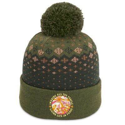 Hippie Imagine Living Life In Peace Sign Mushroom Retro 70s The Baniff Cuffed Pom Beanie