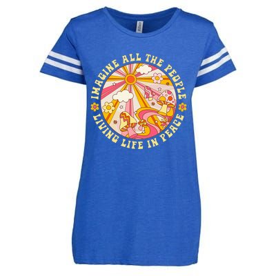 Hippie Imagine Living Life In Peace Sign Mushroom Retro 70s Enza Ladies Jersey Football T-Shirt