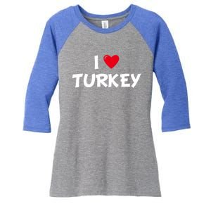 Heart I Love Turkey Cool Gift Women's Tri-Blend 3/4-Sleeve Raglan Shirt