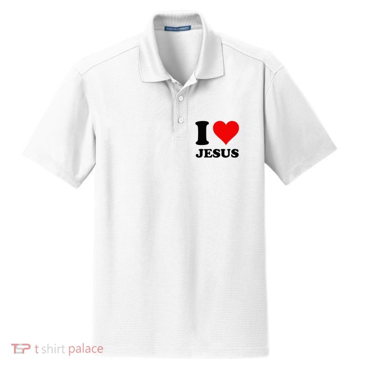 Heart I Love Jesus Dry Zone Grid Polo