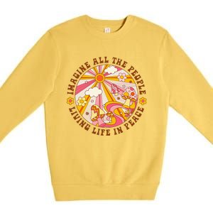 Hippie Imagine Living Life In Peace Sign Mushroom Retro 70s Premium Crewneck Sweatshirt