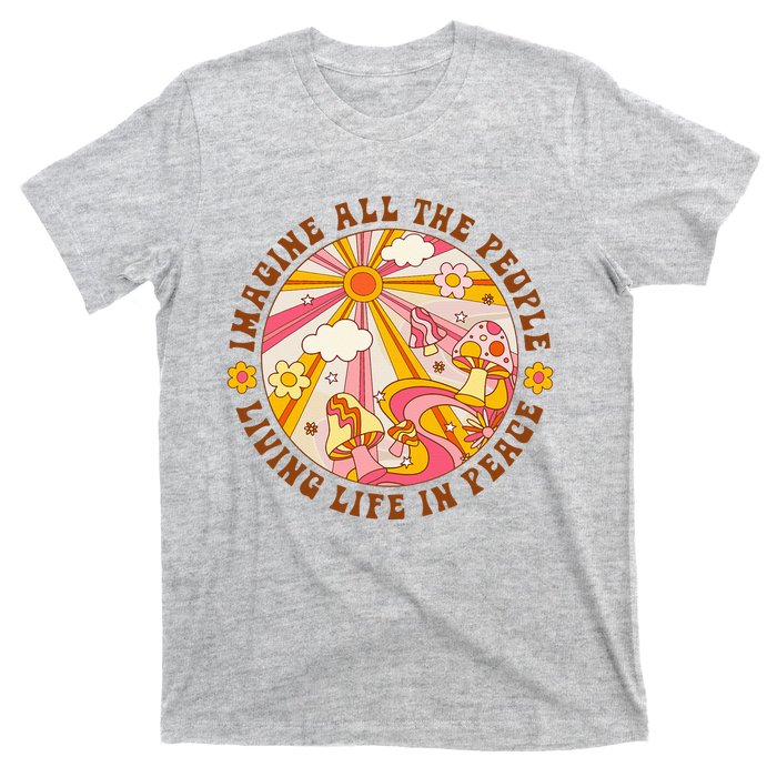 Hippie Imagine Living Life In Peace Sign Mushroom Retro 70s T-Shirt