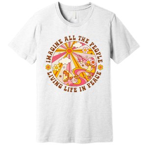 Hippie Imagine Living Life In Peace Sign Mushroom Retro 70s Premium T-Shirt