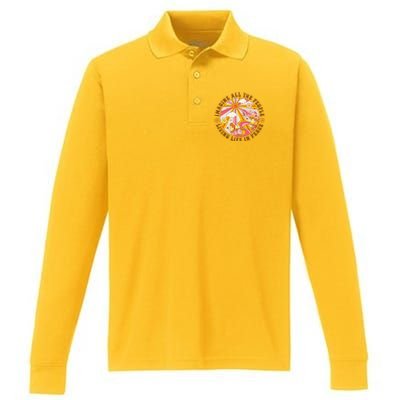 Hippie Imagine Living Life In Peace Sign Mushroom Retro 70s Performance Long Sleeve Polo