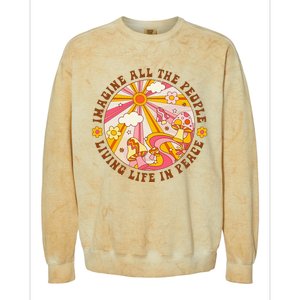 Hippie Imagine Living Life In Peace Sign Mushroom Retro 70s Colorblast Crewneck Sweatshirt