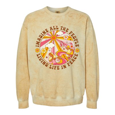 Hippie Imagine Living Life In Peace Sign Mushroom Retro 70s Colorblast Crewneck Sweatshirt