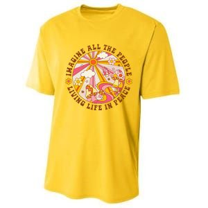 Hippie Imagine Living Life In Peace Sign Mushroom Retro 70s Performance Sprint T-Shirt