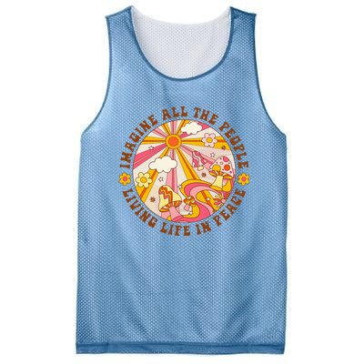 Hippie Imagine Living Life In Peace Sign Mushroom Retro 70s Mesh Reversible Basketball Jersey Tank