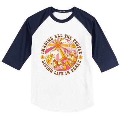 Hippie Imagine Living Life In Peace Sign Mushroom Retro 70s Baseball Sleeve Shirt