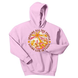 Hippie Imagine Living Life In Peace Sign Mushroom Retro 70s Kids Hoodie