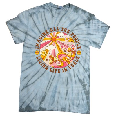 Hippie Imagine Living Life In Peace Sign Mushroom Retro 70s Tie-Dye T-Shirt