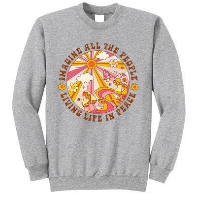 Hippie Imagine Living Life In Peace Sign Mushroom Retro 70s Sweatshirt