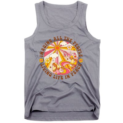 Hippie Imagine Living Life In Peace Sign Mushroom Retro 70s Tank Top