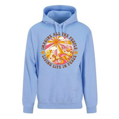 Hippie Imagine Living Life In Peace Sign Mushroom Retro 70s Unisex Surf Hoodie