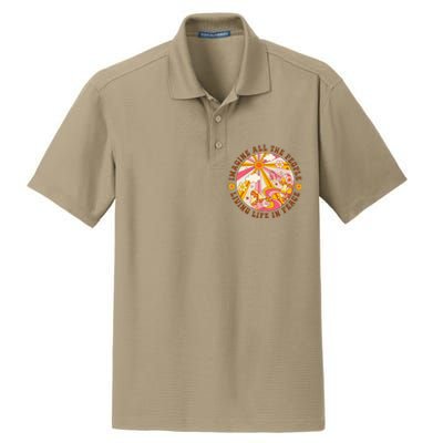 Hippie Imagine Living Life In Peace Sign Mushroom Retro 70s Dry Zone Grid Polo