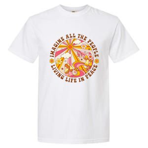 Hippie Imagine Living Life In Peace Sign Mushroom Retro 70s Garment-Dyed Heavyweight T-Shirt