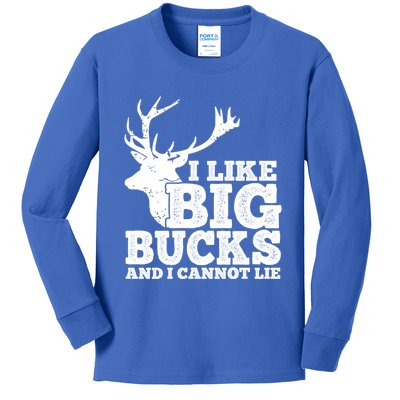 Hunter I Like Big Bucks And I Cannot Lie Deer Hunting Pun Cool Gift Kids Long Sleeve Shirt