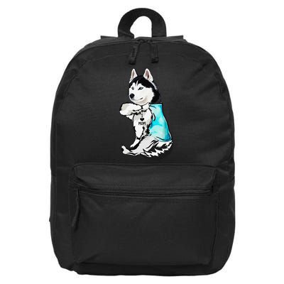 Husky I Love Mom Tattoo 16 in Basic Backpack