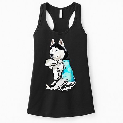 Husky I Love Mom Tattoo Womens Tank Top