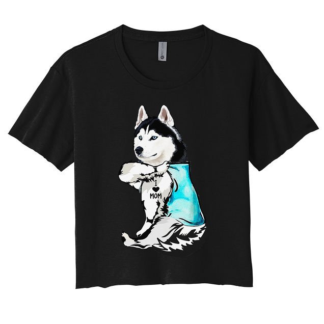 Husky I Love Mom Tattoo Crop Top