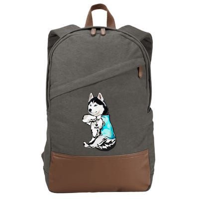 Husky I Love Mom Tattoo Cotton Canvas Backpack
