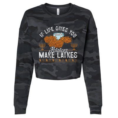 Hanukkah If Life Gives You Potatoes Make Latkes Chanukah Jew Cropped Pullover Crew