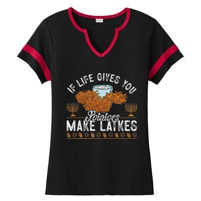 Hanukkah If Life Gives You Potatoes Make Latkes Chanukah Jew Ladies Halftime Notch Neck Tee