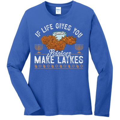 Hanukkah If Life Gives You Potatoes Make Latkes Chanukah Jew Ladies Long Sleeve Shirt