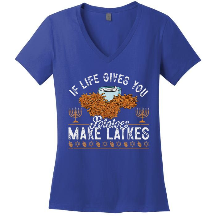 Hanukkah If Life Gives You Potatoes Make Latkes Chanukah Jew Women's V-Neck T-Shirt