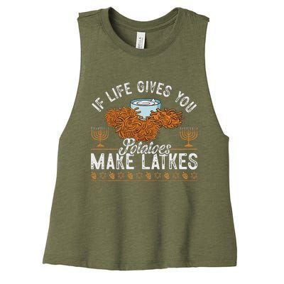 Hanukkah If Life Gives You Potatoes Make Latkes Chanukah Jew Women's Racerback Cropped Tank