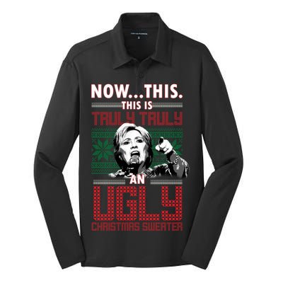 Hillary Now This Is Truly An Ugly Christmas Sweater Silk Touch Performance Long Sleeve Polo