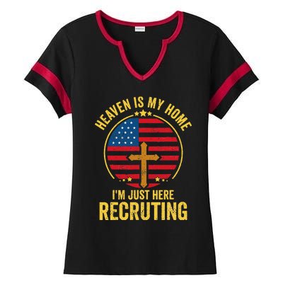 Heaven Is My Home Im Just Here Recruiting Funny Christian Ladies Halftime Notch Neck Tee